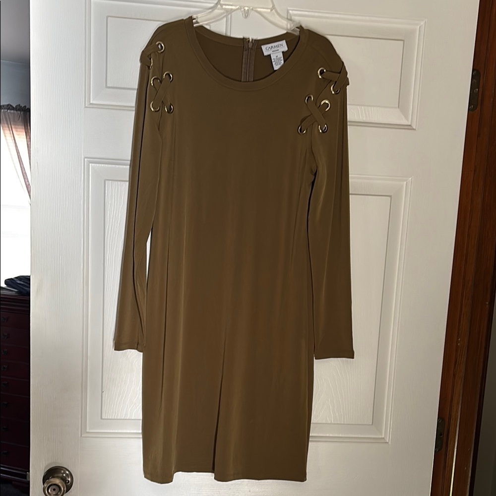 Calvin Klein Olive Lace-Up Sleeve Dress